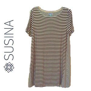 NEW SUSINA STRIPED MIDI SHIFT DRESS